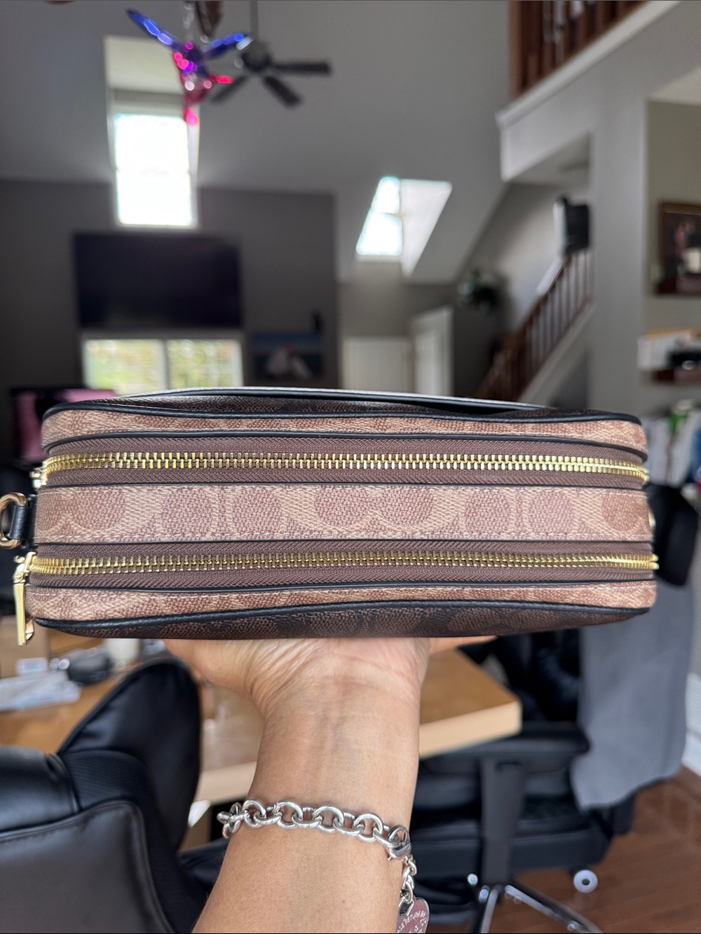 Coach Men’s Brown Signature Canvas Toiletry Pouch with Gold Logo - Picture 7 of 14